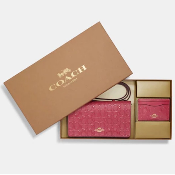 ✨NWT✨ Coach Boxed Anna Foldover Clutch Crossbody & Card Set In Signature Leather - Picture 3 of 12